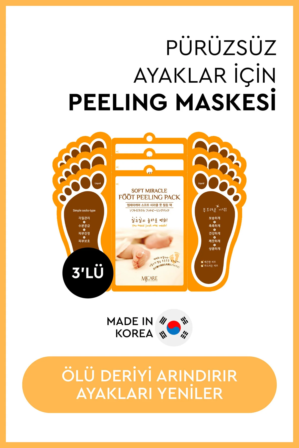 Mjcare Miracle Foot Peeling Pack - Çorap Tipi Ayak Peeling Maskesi 3'lü