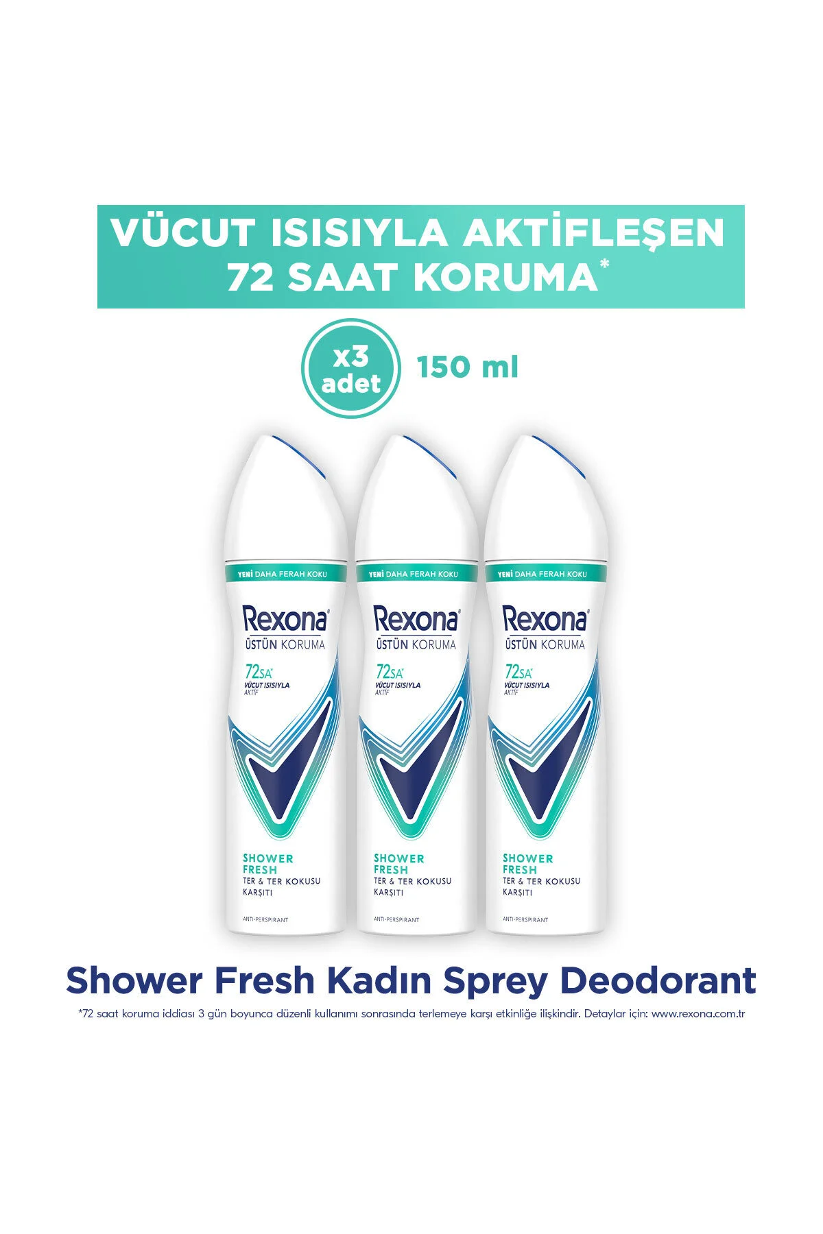 Rexona Kadın Sprey Deodorant Shower Fresh 72 Saat Kesintisiz Üstün Koruma 150 mlx3