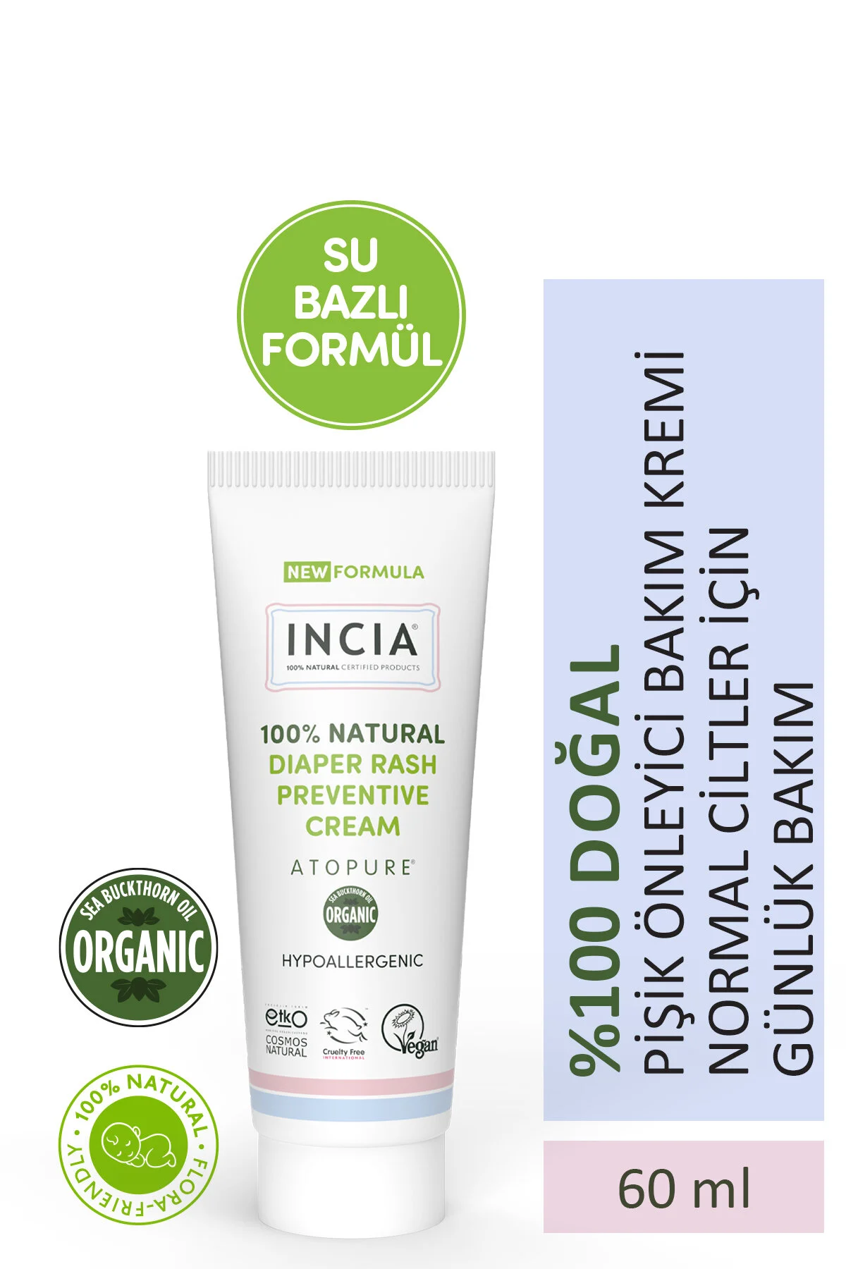 INCIA ATOPURE ® %100 Doğal Pişik Önleyici Krem Yenidoğan Nemlendirici Koruyucu Hassas Bakım 60 ml