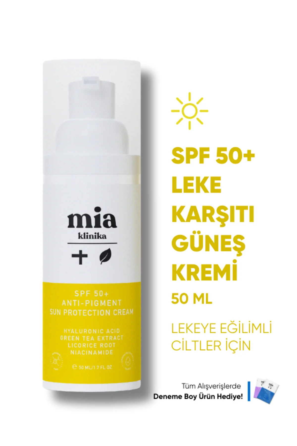 mia klinika Spf 50+ İnce Çizgi Görünümü Azaltmaya Yardımcı, Pürüzsüzleştirici Yüz Güneş Kremi