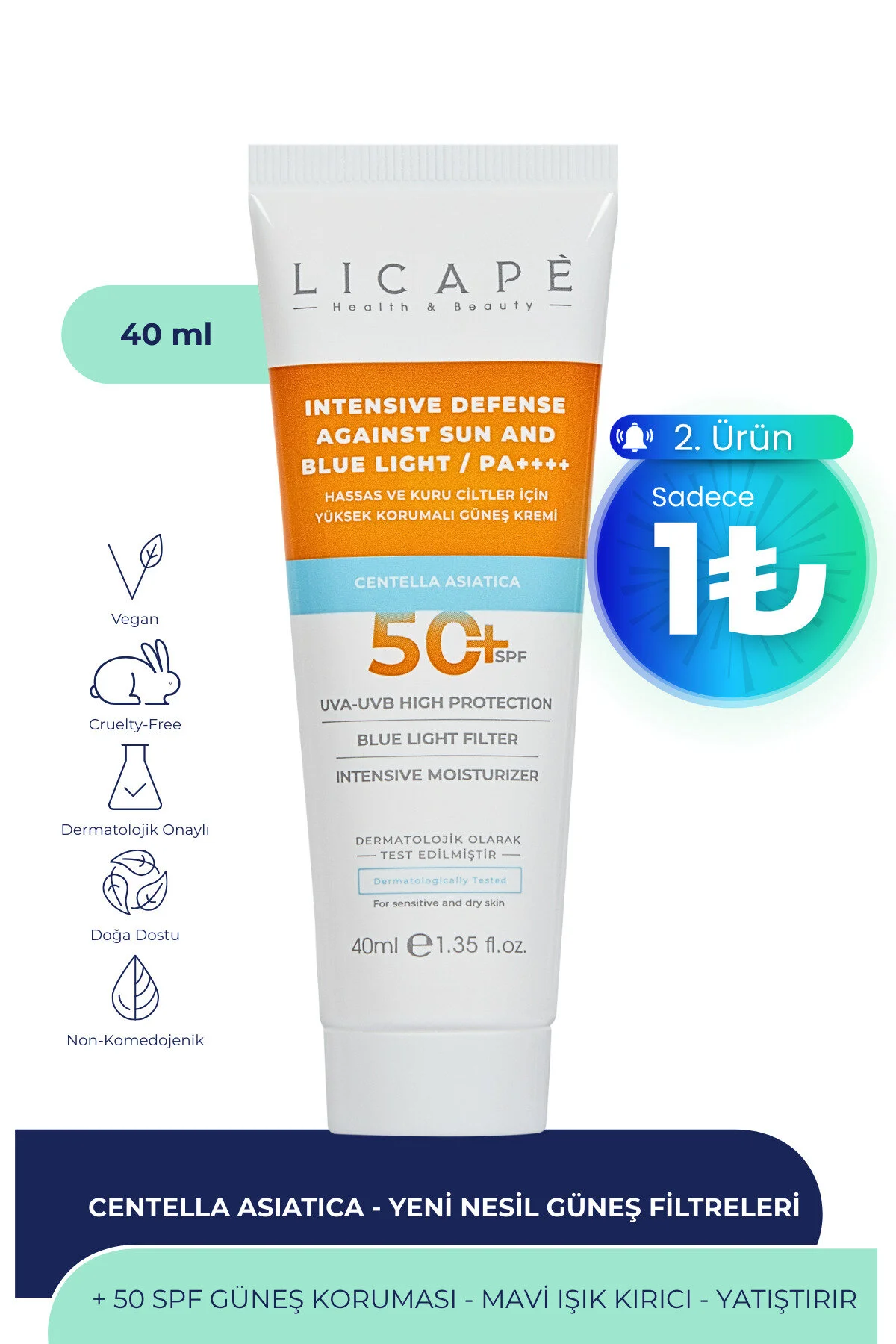 Licape Hassas Ve Kuru Ciltler İçin Yüksek Korumalı 50 Faktör Güneş Kremi 40ml