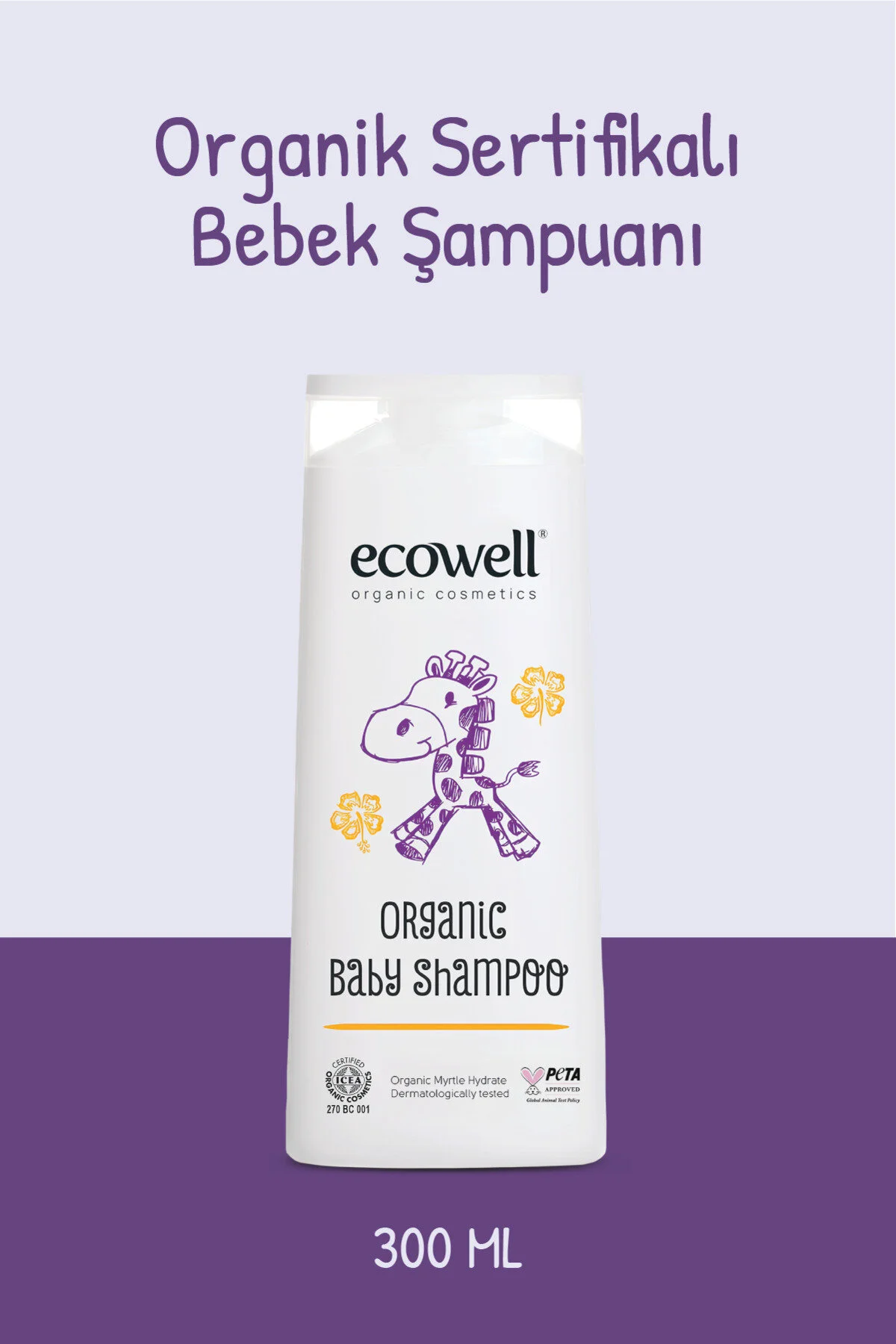 Ecowell Organik Sertifikalı Göz Yakmayan Yenidoğan, Bebek Ve Çocuk Bitkisel Şampuanı, Saç Ve Vücut, 300 ml