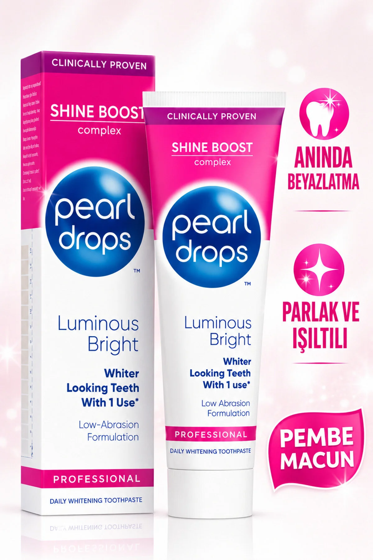 Pearl Drops Luminous Bright - Beyazlatıcı Diş Macunu, Anında Etkili, Işıltılı Parlaklık, SLS İçermez 75 ml