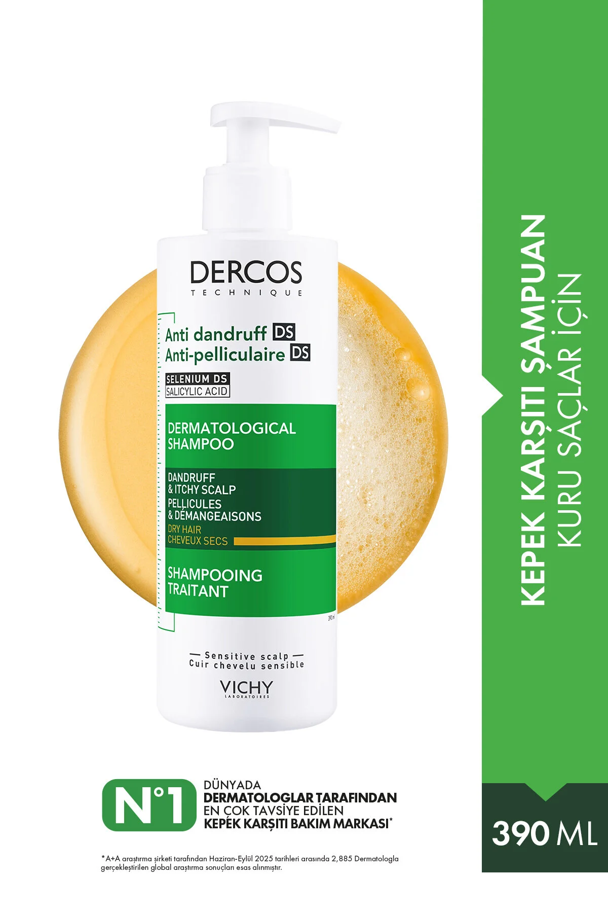 Vichy Dercos Anti Dandruff Kuru Saçlar İçin Geliştirilmiş Kepeklenmeye Karşı Etkili Bakım Şampuanı 390 ml