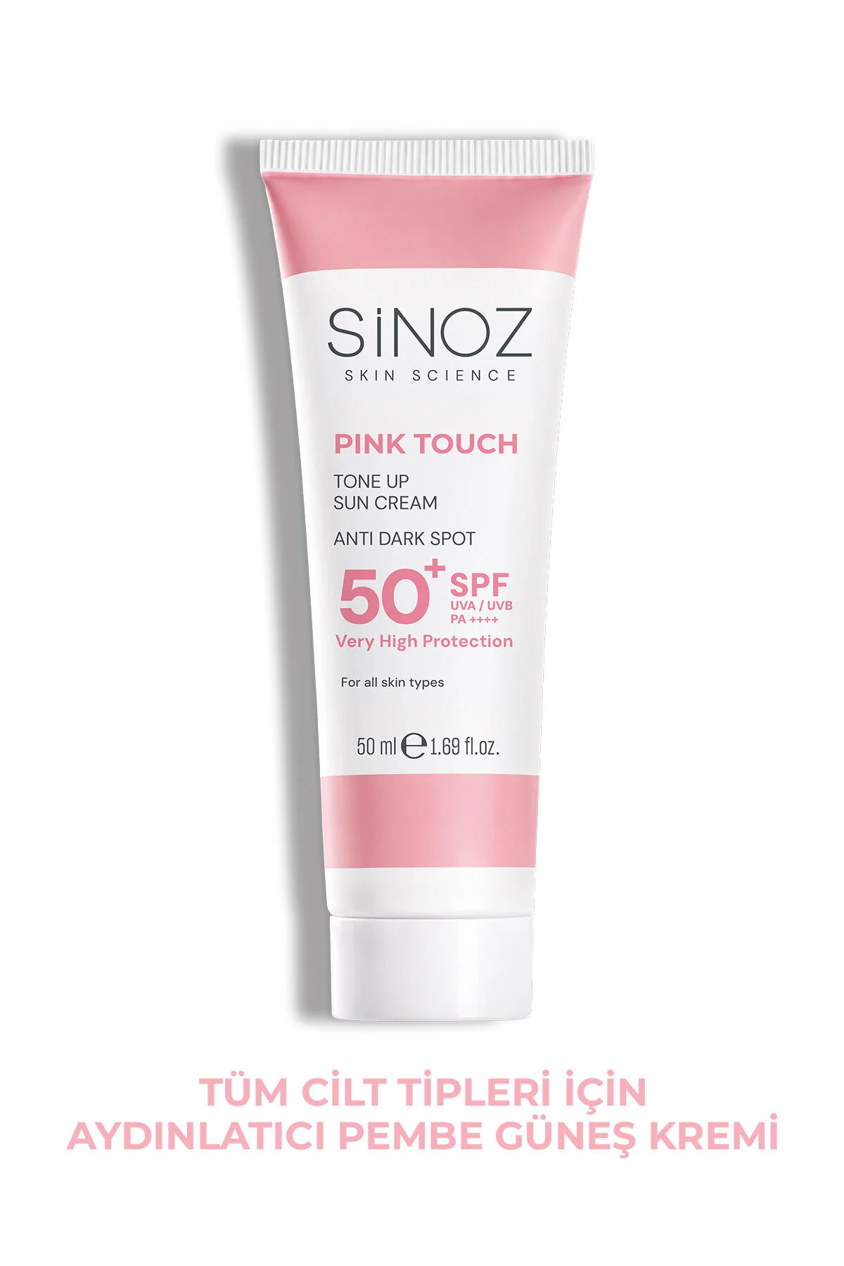 Sinoz Pink Touch SPF50+ Aydınlatıcı Pembe Yüz Güneş Kremi PA++++ Tüm Ciltler için 50ml