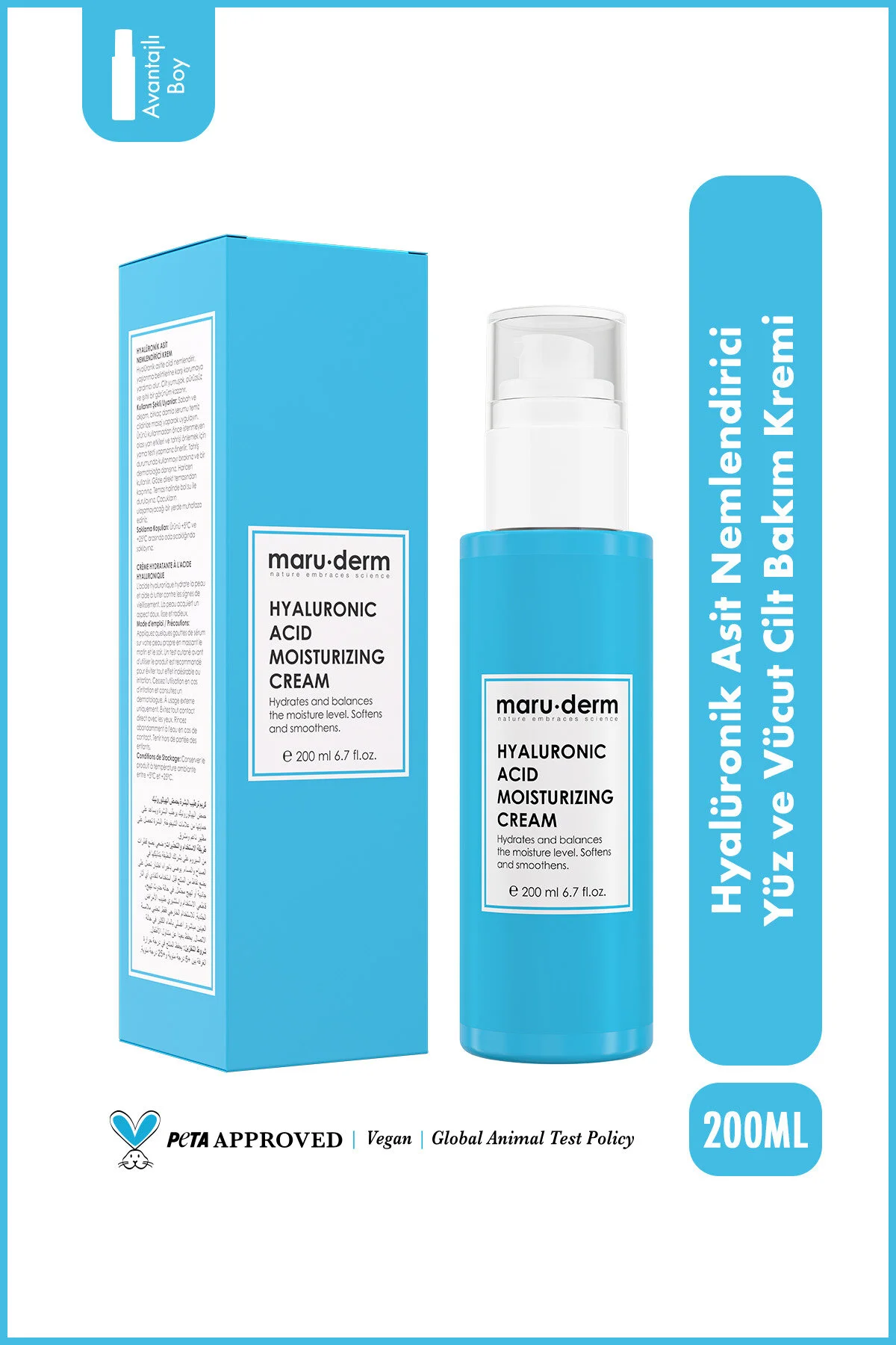 Maru.Derm Hyalüronik Asit Nemlendirici Yüz Bakım Kremi 200 ML