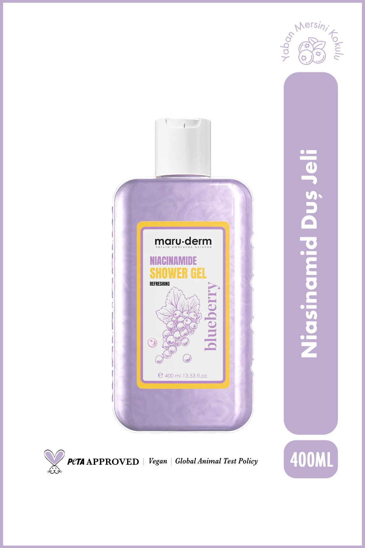 Maru.Derm Niasinamid Duş Jeli 400 ML – Sıkılaştırıcı & Renk Eşitleyici Ferahlatıcı Vücut Jeli