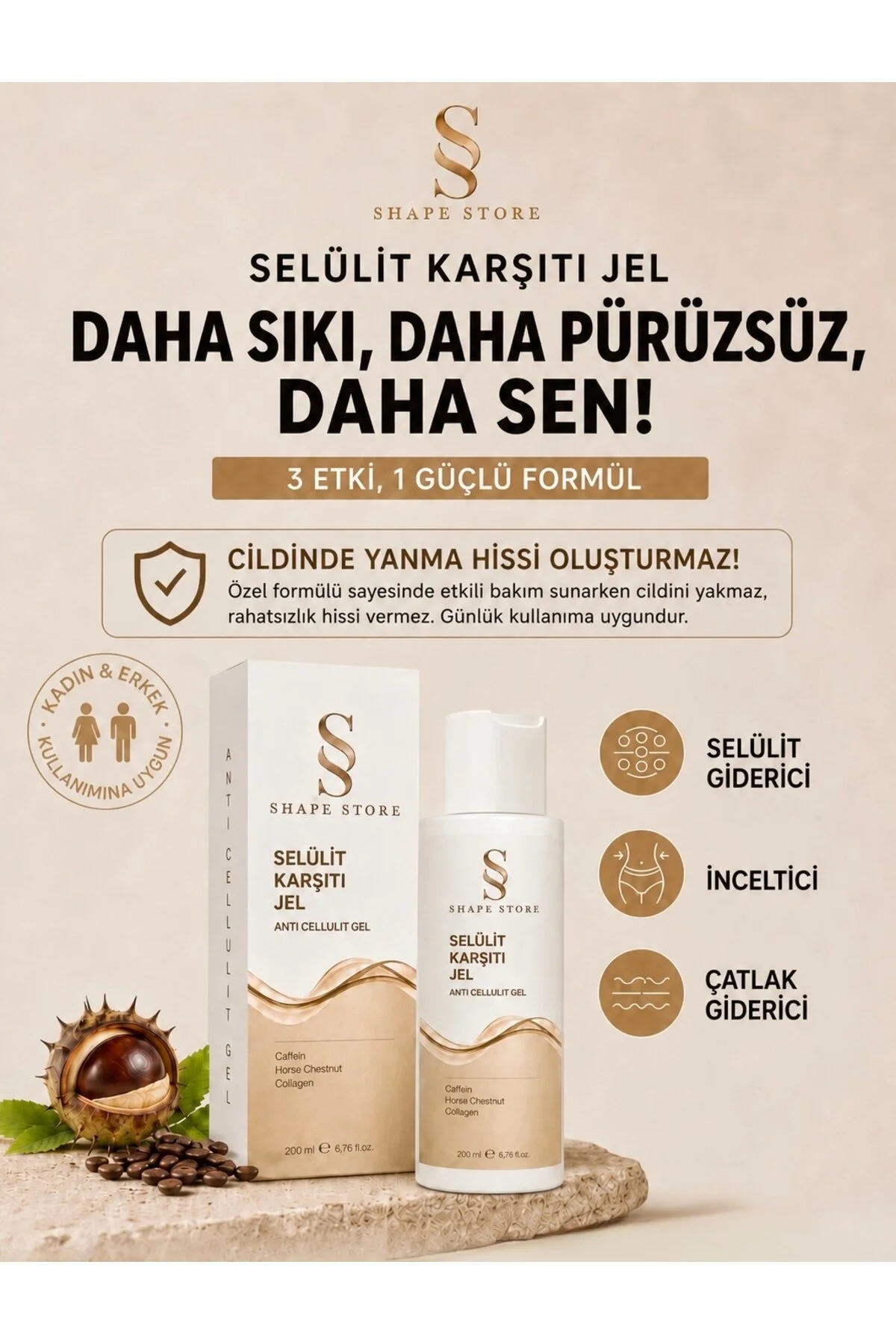 SHAPE STORE Sıkılaştırıcı , Anti Selülit ve Çatlak giderici bölgesel Vucut Jel 200ml