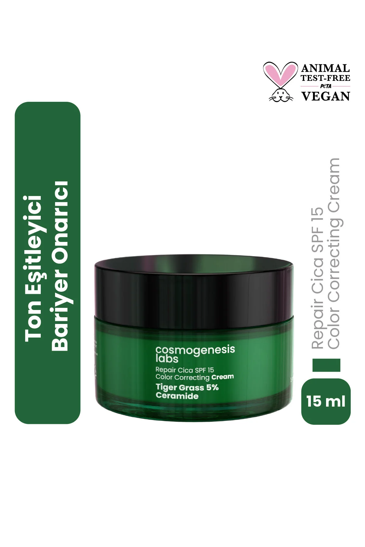 Cosmogenesis Labs Ton Eşitleyici Tiger Grass Cica Krem 15ml - Bariyer Onarıcı Nemlendirici SPF 15 Koruma Vegan