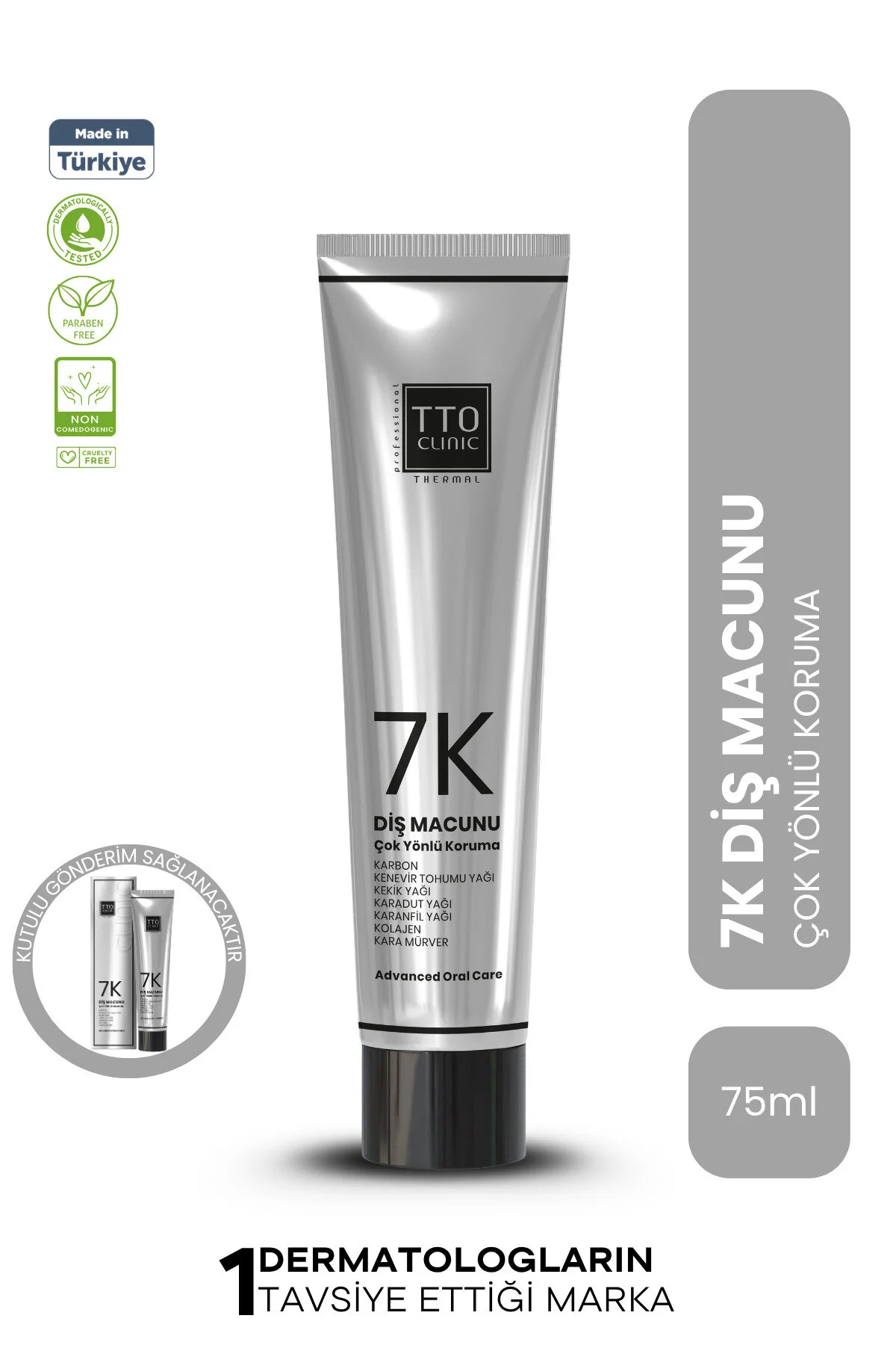 TTO Clinic 7K Aktif Karbonlu Diş Macunu 75 ml | Diş Eti ve Mine Bakımı