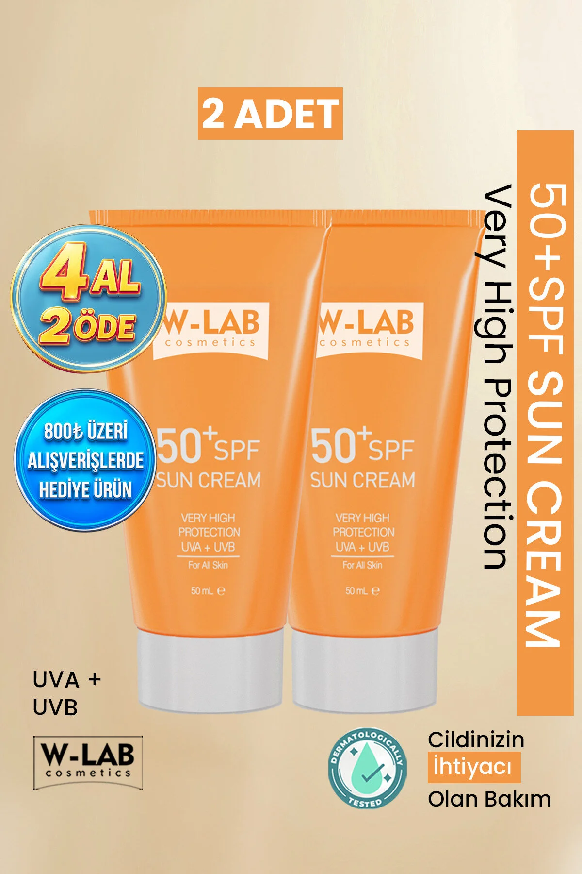 W-Lab Cosmetics Koruyucu 50+Spf Güneş Kremi 50 ml 2 li Set