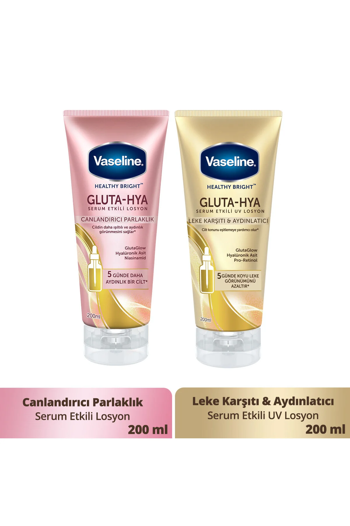 Vaseline Gluta Hya Serum Etkili Losyon 200 ml + Gluta Hya Serum Etkili Uv Losyon 200 ml