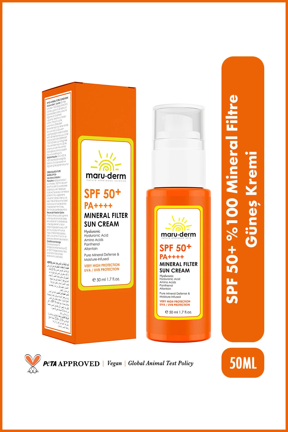 Maru.Derm %100 Mineral Filtre Güneş Kremi SPF 50+ PA++++ 50 ML