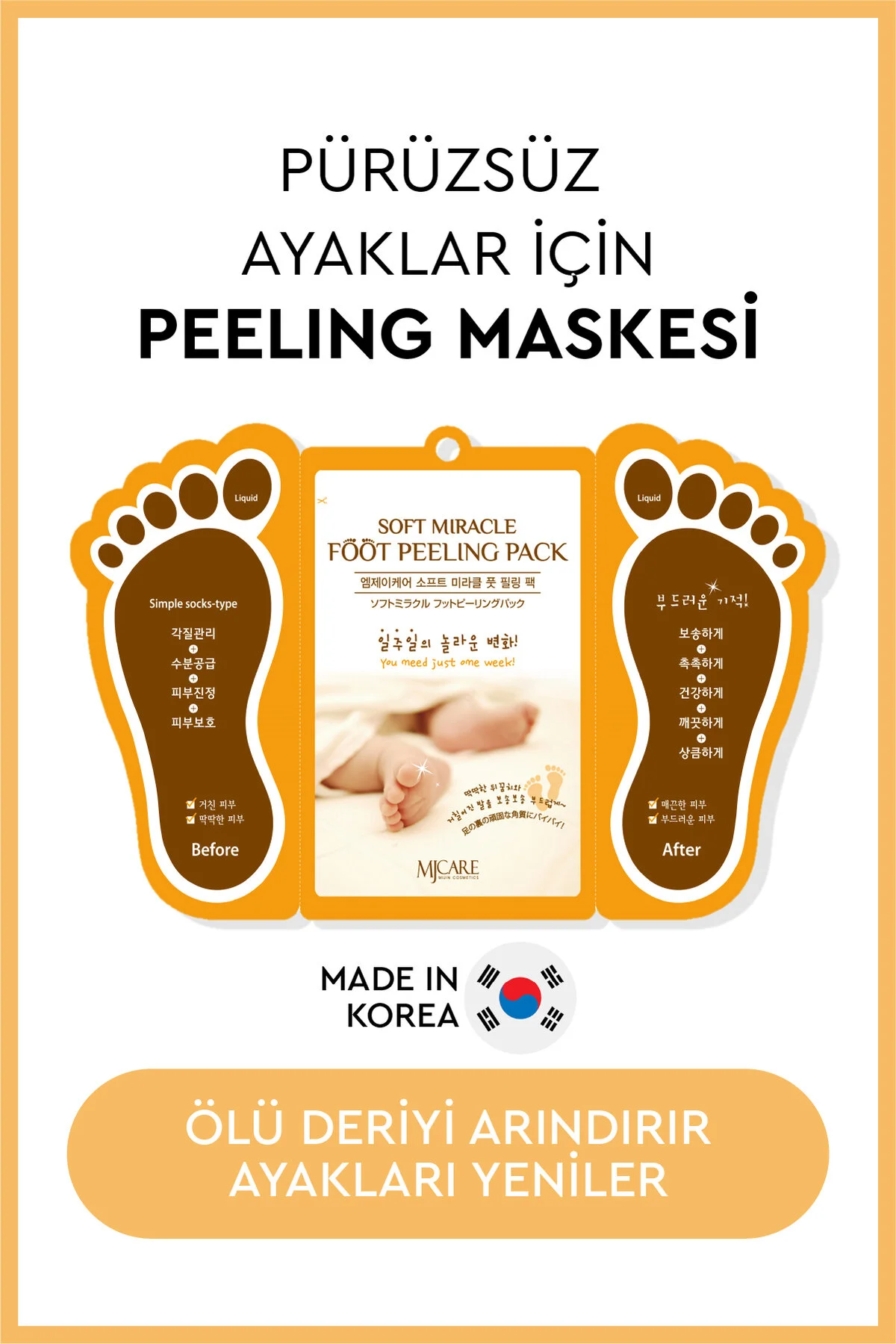 Mjcare Miracle Foot Peeling Pack - Mjcare Çorap Tipi Ayak Peeling Maskesi