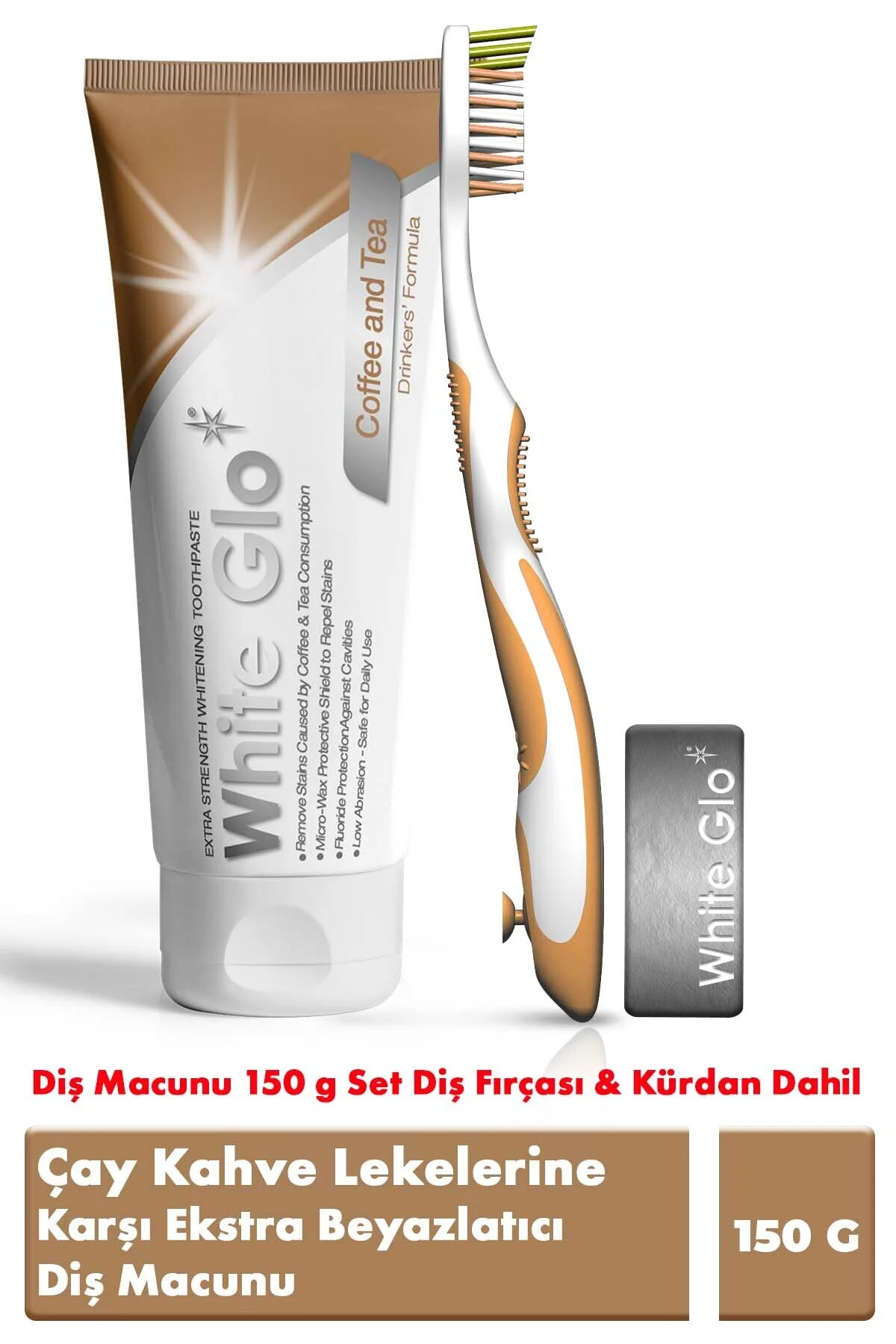 White Glo Çay Kahve Lekelerine Karşı Ekstra Beyazlatıcı Diş Macunu 150 g Set Diş Fırçası & Kürdan Dahil