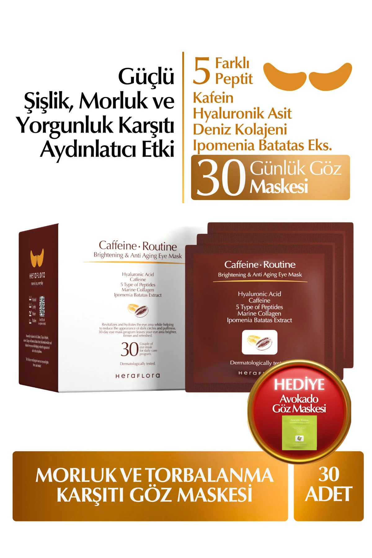 Heraflora Caffeine Routine Göz Altı Aydınlatıcı, Morluk ve Torbalanma Karşıtı 30'lu Göz Maskesi