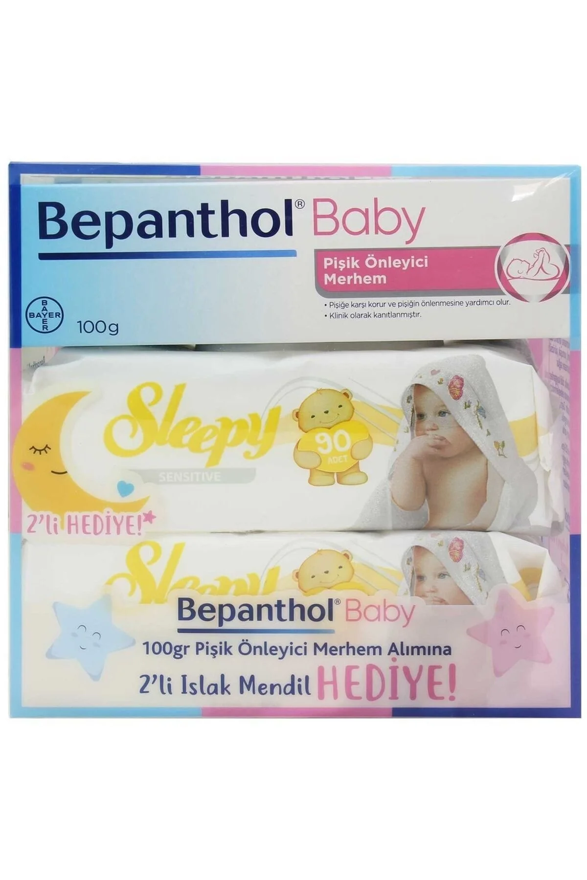 Bepanthol Baby Pişik Önleyici Merhem 100 Gr + 2 Paket Sleepy Sensitive Islak Havlu 90 Lı Hediye 8699