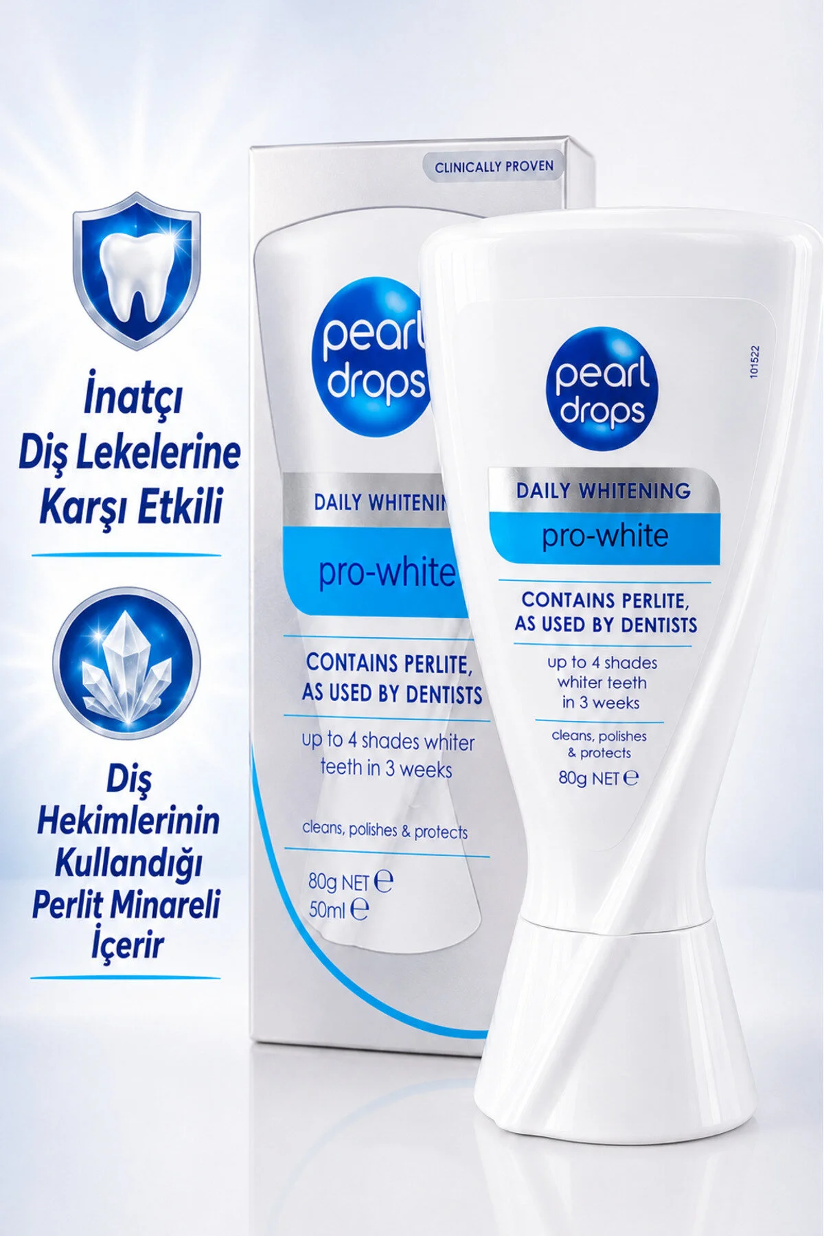 Pearl Drops Pro-White - Leke Çıkarıcı Beyazlatıcı Diş Macunu, İnatçı Lekelere Etkili, Perlit Mineralli, 50 ml