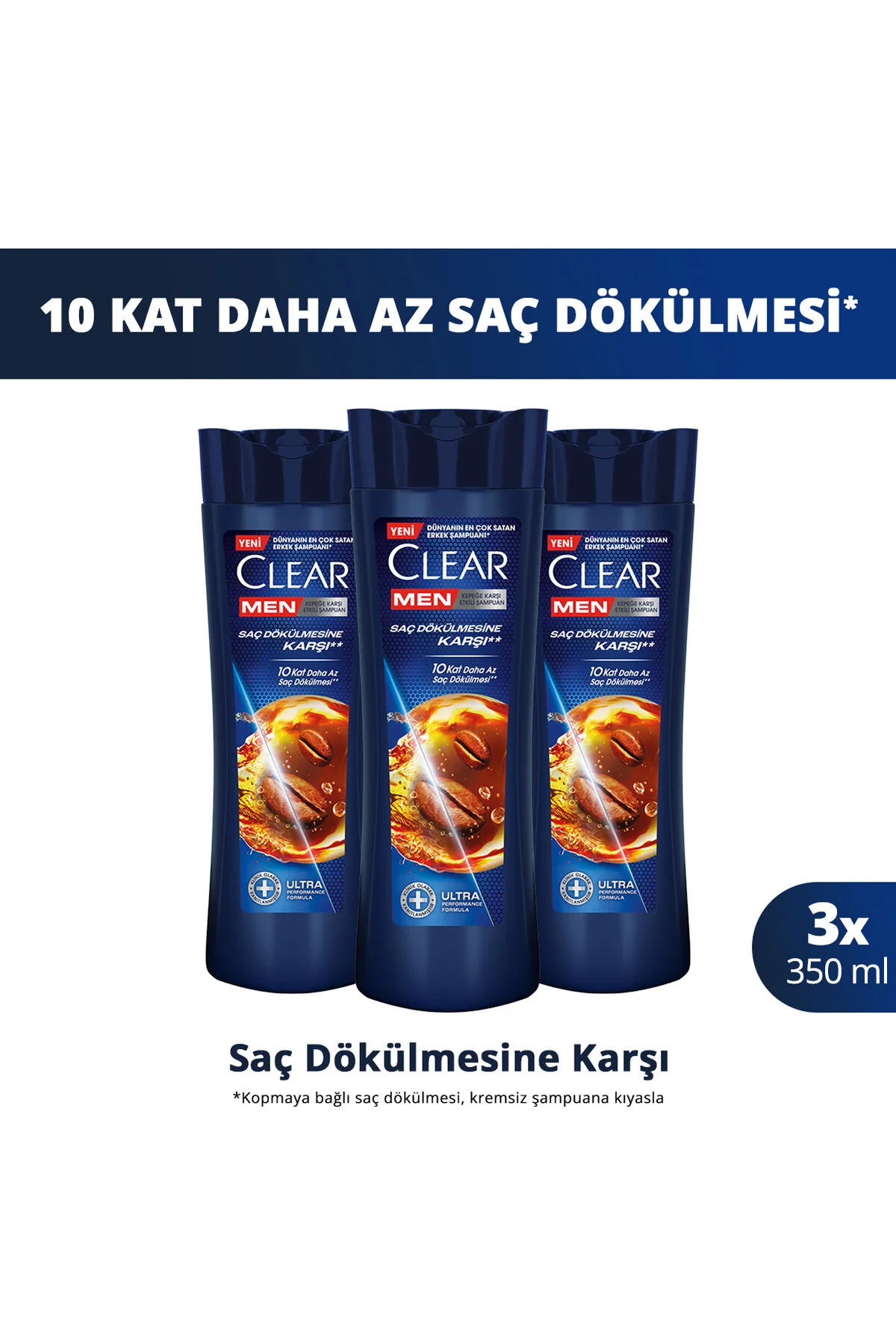 Clear Men Kepeğe Karşı Etkili Şampuan Saç Dökülmesine Karşı 350 ml x3
