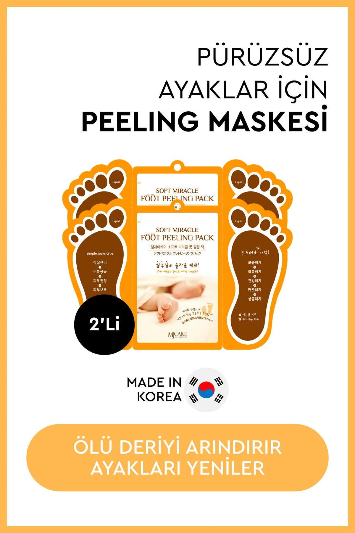 Mjcare Miracle Foot Peeling Pack - Çorap Tipi Ayak Peeling Maskesi 2'li
