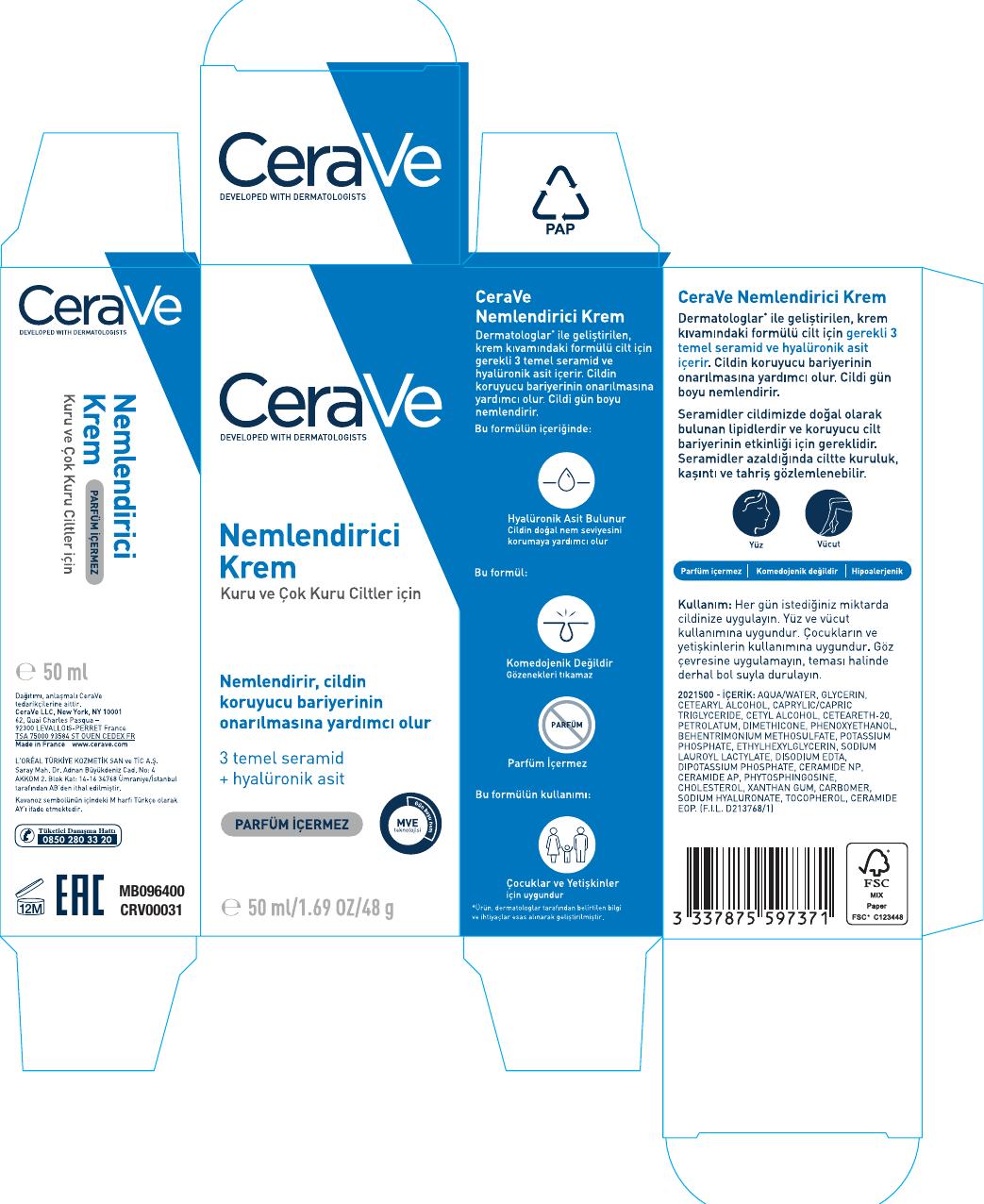 CERAVE MOISTURISING CREAM FOR DRY TO VERY DRY SKIN - NEMLENDİRİCİ KREM